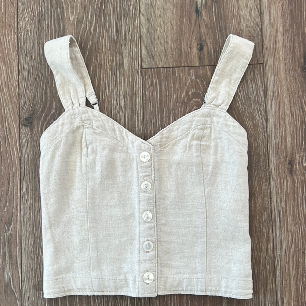 Abercrombie & Fitch XS Linen Natural Button Down Sweetheart Crop Top Sleeveless